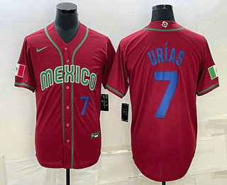 Men's Mexico Baseball #7 Julio Urias Number 2023 Red Blue World Baseball Classic Stitched Jersey2
